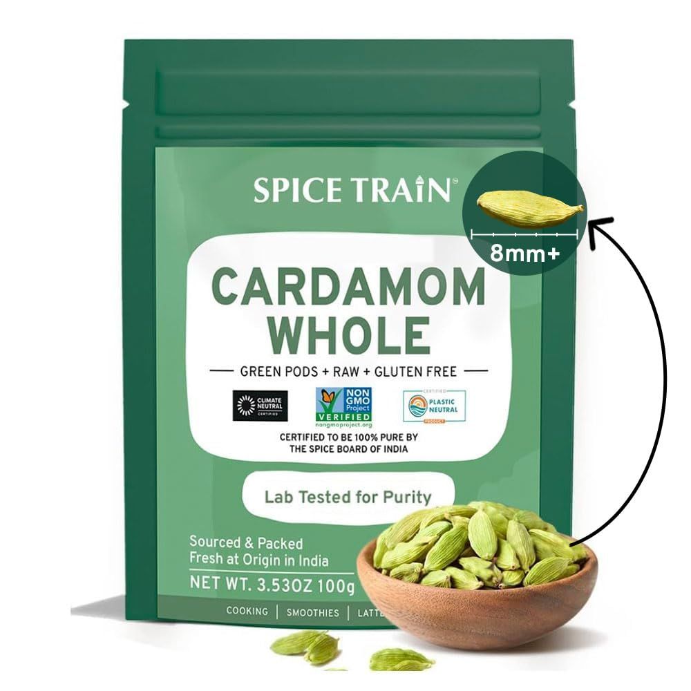 Green Cardamom Pods (100g/ 3.53oz) Large size Green Elaichi | Pure, Non GMO, Gluten Free | 100% Raw from India | Resealable Zip Lock Pouch