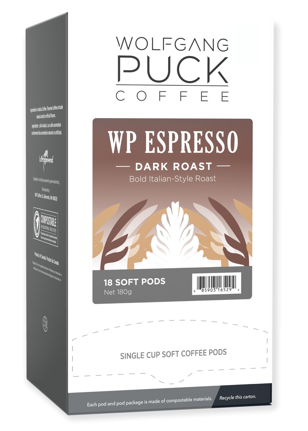 Wolfgang Puck Coffee, Espresso, 9.5 Gram Soft Pods, 18 Count (Pack of 1)