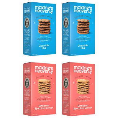 Maxine&#39;s Heavenly Crispy Chocolate Chip Cookies and Cinnamon Speculoos Cookies | Low Carb, Low Sugar, Vegan Snacks, Plant Based Snack, Kosher, Gluten Free Snack - Healthy Snacks | 4 pack = 48 cookies