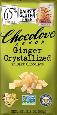 Chocolove Chocolate Bar, Ginger Crystallized in Dark Chocolate, 3.2 Ounce (Pack of 12)