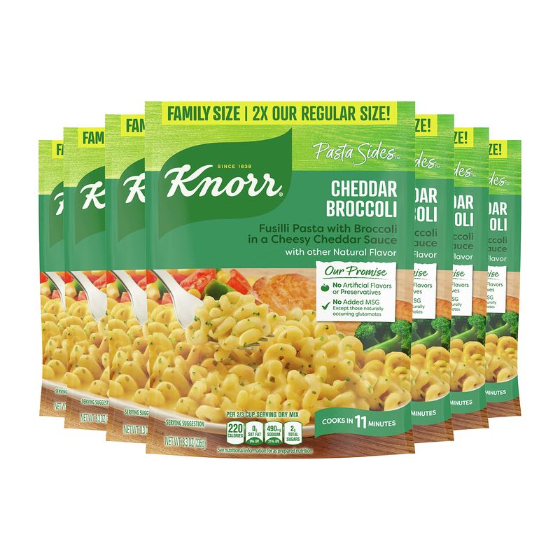 Knorr Pasta Sides 7 count For a Tasty Pasta Side Dish Cheddar Broccoli Family Pack No Artificial Flavors or Preservatives 8.6 oz
