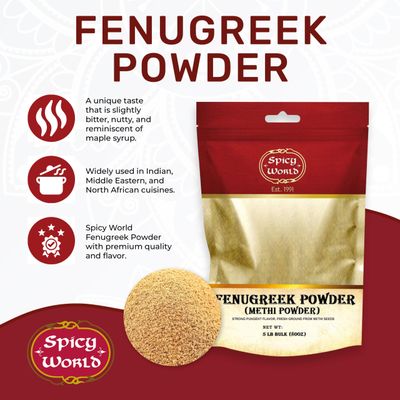 Spicy World Fenugreek Seed Powder 5 Pound Bulk Bag - Ground Methi Seeds, Natural Indian Spice