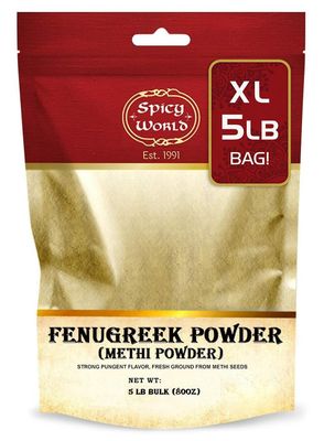 Spicy World Fenugreek Seed Powder 5 Pound Bulk Bag - Ground Methi Seeds, Natural Indian Spice