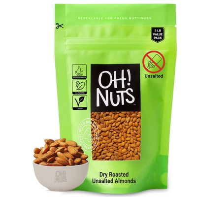 Almonds | Dry Roasted Unsalted Almonds | 5 lb | No Salt, No Oil All-Natural Protein | Packed in New York Zip-Seal Bag for Exceptional Freshness by Oh Nuts