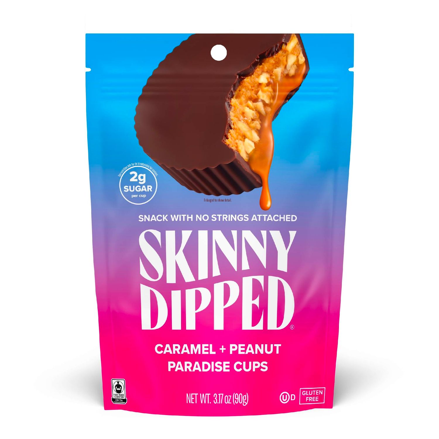 SkinnyDipped Caramel Peanut Paradise Cups, 2g Sugar per Cup, Gluten Free, Low Carb Snack, 3.2oz Resealable Bags, 6 Count (Pack of 4)
