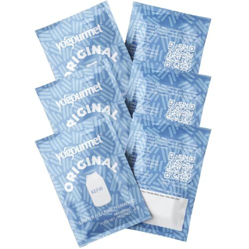 Yogourmet Kefir Starter (6 Sachets = 6 Quarts of Kefir) - Make Kefir at Home - Starter Culture - All Natural, Gluten Free, Kosher, Halal - 3 g Sachets