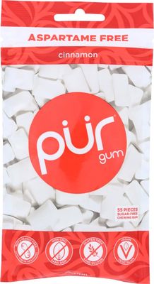 Pur Gum Cinnamon Gum, 80 Gram - 57 pieces per pack - 12 packs per case.