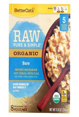 Better Oats, Raw Pure and Simple Organic, Bare, Instant Multigrain Hot Cereal with Flax, 11.8 oz