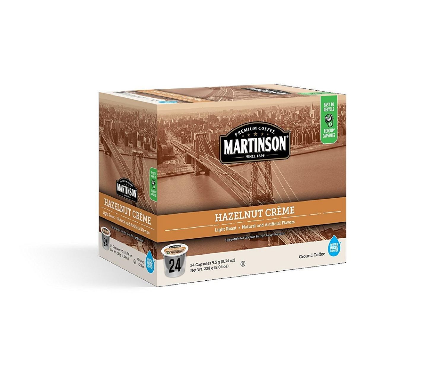 Martinson Hazelnut Crme Flavored Coffee, Light Roast, Keurig K-Cup Brewer Compatible Pods, 24 Count (Pack of 1)