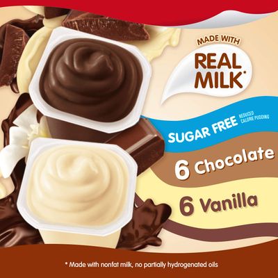 Snack Pack Sugar Free Chocolate and Vanilla Flavored Pudding Family Pack, 12 Count Pudding Cups