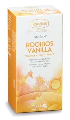 Ronnefeldt Teavelope Rooibos Vanila - Red Rooibos Flavoured Herbal Infusion Tea With Vanila Flavour, Tea Bags Individually Wrapped, 25 Count - Caffeine Free South African Natural Tea - Hot or Iced