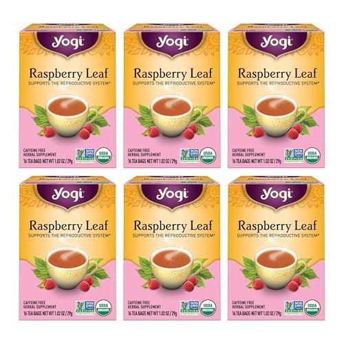 Yogi Raspberry Leaf Tea - Organic Raspberry Leaf Tea Supports Reproductive Health - Organic Tea Bags - Caffeine Free - 16 Tea Bags Per Pack (6 Packs)