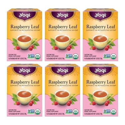 Yogi Raspberry Leaf Tea - Organic Raspberry Leaf Tea Supports Reproductive Health - Organic Tea Bags - Caffeine Free - 16 Tea Bags Per Pack (6 Packs)