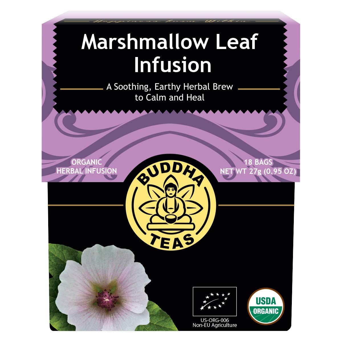 Buddha Teas Organic Marshmallow Leaf Tea - OU Kosher, USDA Organic, CCOF Organic, 18 Bleach-Free Tea Bags