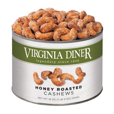Virginia Diner Honey Roasted Cashews Gift Tin, Gourmet Natural Jumbo Cashews Gift, 18 Ounce