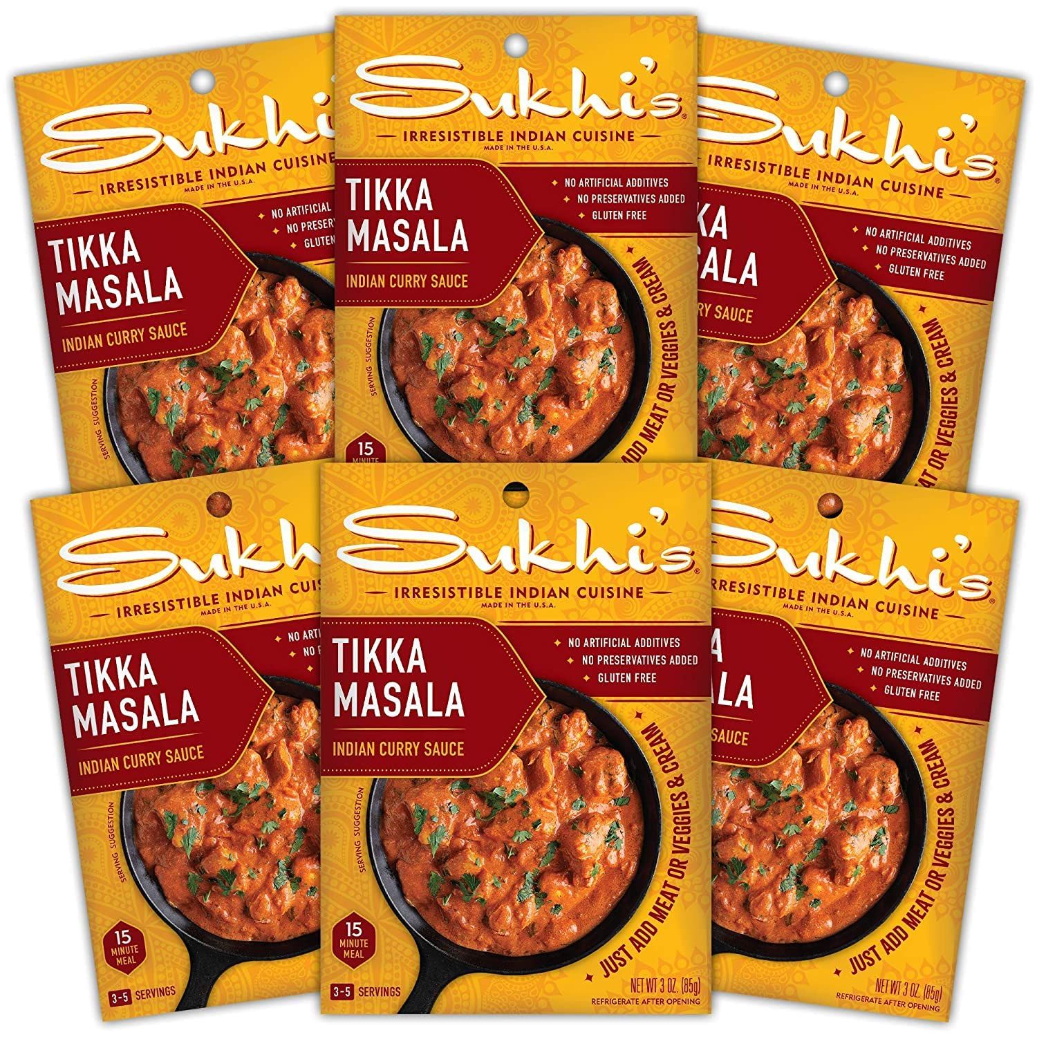 Sukhi&#39;s Indian Curry Paste - Chicken Tikka Masala Sauce 3oz (Pack of 6) 84 Servings - Gluten Free Food Indian Curry Sauce with Indian Spices