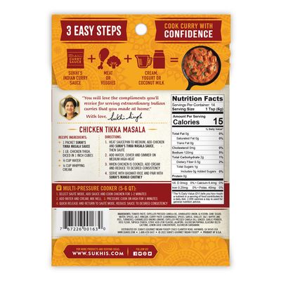 Sukhi's Indian Curry Paste - Chicken Tikka Masala Sauce 3oz (Pack of 6) 84 Servings - Gluten Free Food Indian Curry Sauce with Indian Spices