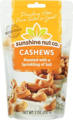 Sunshine Nut Co. Whole Roasted Lightly Salted Cashews, Sprinkling of Salt Flavor, Single 7 oz. Bag, Gluten Free, Peanut Free and Vegan Individual Snack Packs for Kids and Adults, GMO Free