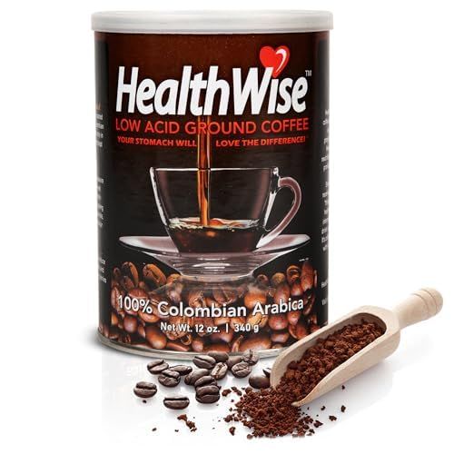 Healthwise Low Acid Ground Coffee, 100% Colombian - Medium Roast, Healthier Coffee for Sensitive Stomachs -12 Ounce Cans (Pack of 5)