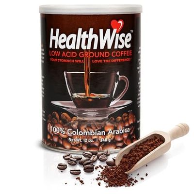 Healthwise Low Acid Ground Coffee, 100% Colombian - Medium Roast, Healthier Coffee for Sensitive Stomachs -12 Ounce Cans (Pack of 5)
