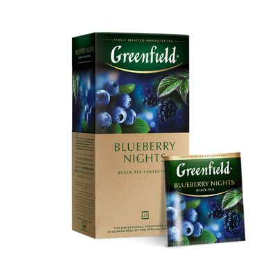 Greenfield Blueberry Nights Black Tea Fruit &amp; Herbal Collection 25 Teabags The Execptional Freshness Of Tea Is Guranteed By The Special Foil Sachet