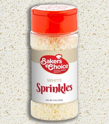 Bakers Choice White Sprinkles for Baking - Jimmies Sprinkles for Ice Cream Toppings - Dairy Free, Kosher 2.8 oz.