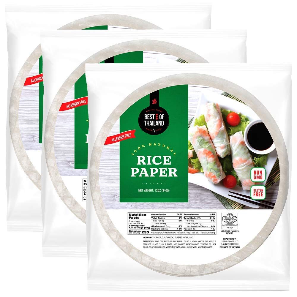Best of Thailand [Round] White Rice Paper Wraps 3 Pack | Perfect for Fresh Spring Rolls &amp; Dumplings | Non-GMO, Gluten-Free, Vegan &amp; Paleo | Kosher for Passover Kitniyot