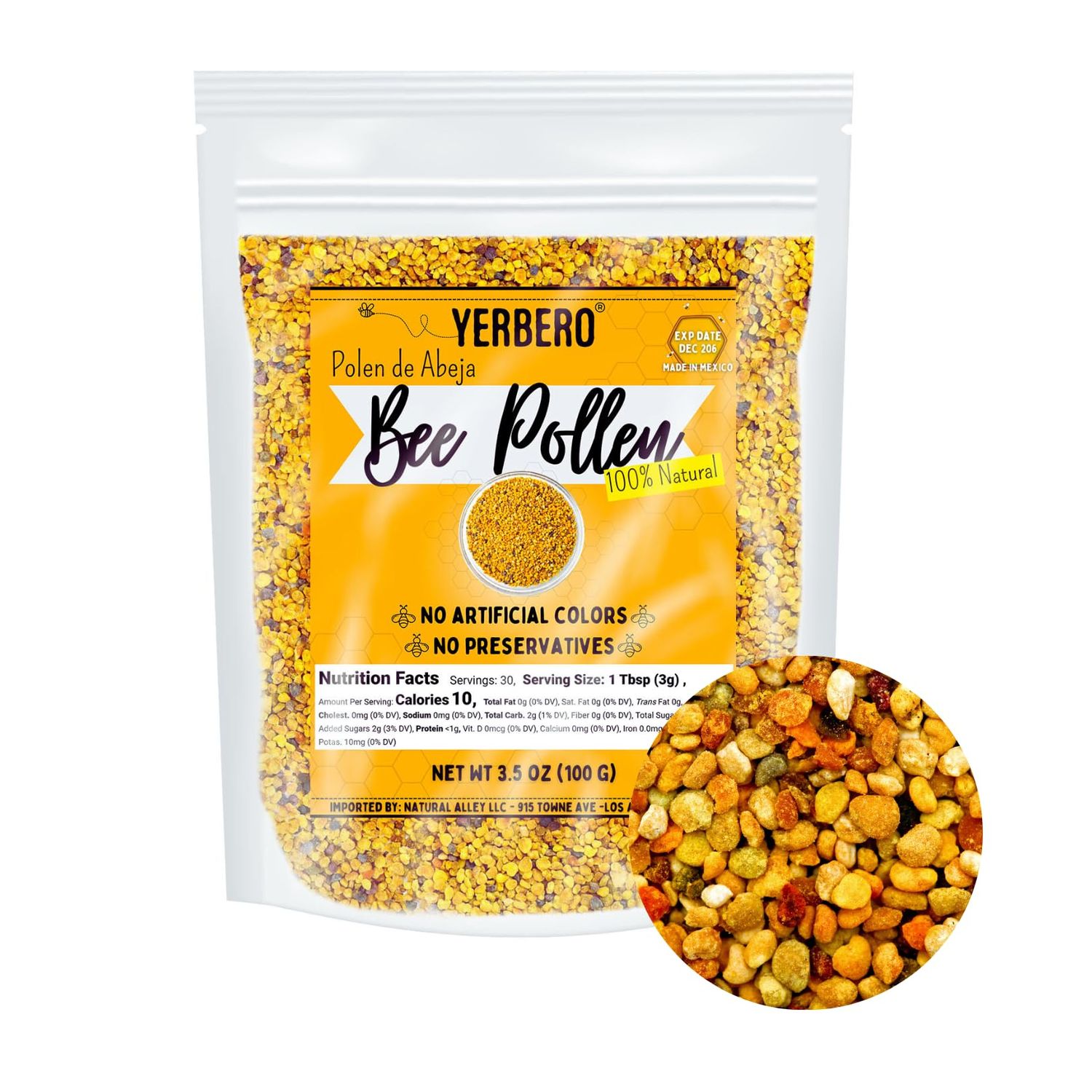 YERBERO - Premium Bee Pollen Granules 3.5 oz (100 G) | 100% Natural Bee Pollen, Polen de Abeja 100% Natural |Pure Natural Bee Pollen | Wildcrafted.