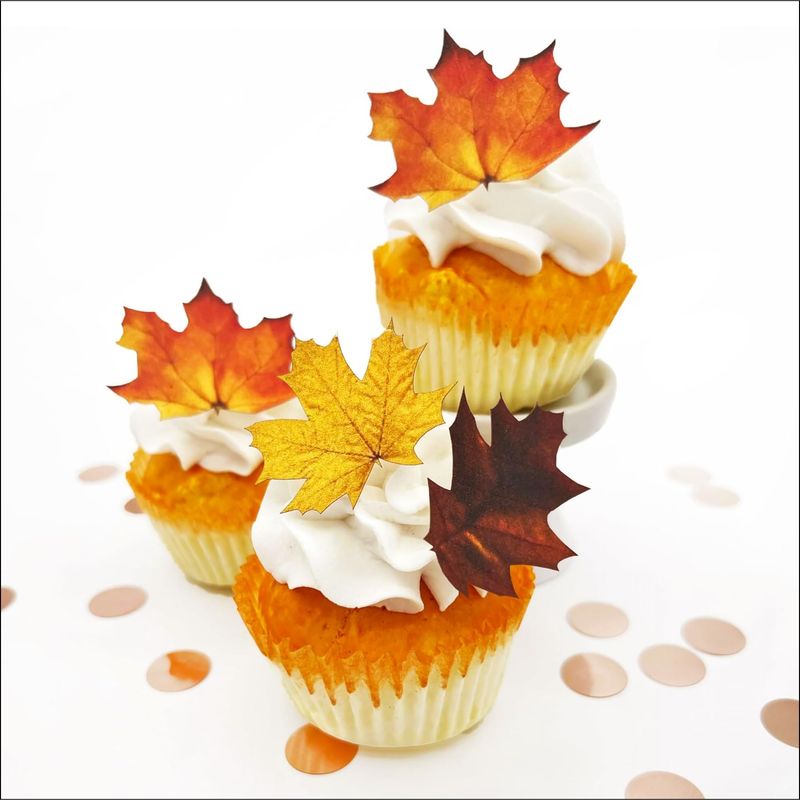 Edible Fall Leaves Assorted Set of 24 - Wafer Cake &amp; Cupcake Toppers - edible fall leaves for cake decorating - fall cupcake toppers