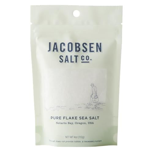Jacobsen Salt Co. Pure Flake Sea Salt - Kosher Salt, Coarse, Non-Iodized Made in USA, Non-GMO, Steak Seasoning, Gourmet, Real Salt Flakes - 4oz