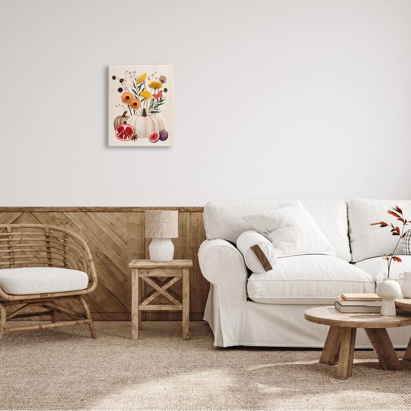 Stupell Industries Autumn Harvest Arrangement Pumpkin Pomegranate Fig Fruits Canvas Wall Art, 16 x 20, Beige