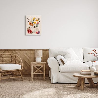 Stupell Industries Autumn Harvest Arrangement Pumpkin Pomegranate Fig Fruits Canvas Wall Art, 16 x 20, Beige
