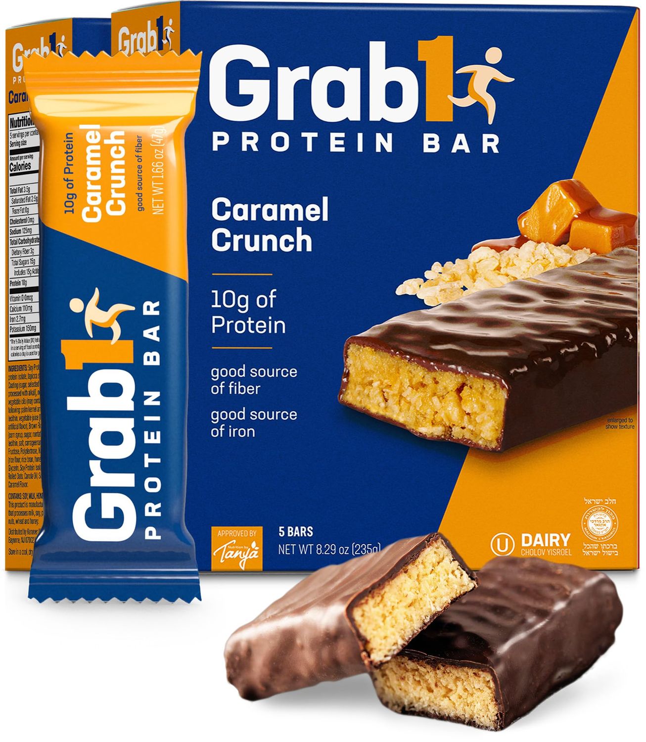 Grab1 Protein Bars, Caramel Crunch Protein Bar (2 Pack - 10 Bars) | Delicious and Nutritious | Low Calorie | Perfect for Snacking | Certified Kosher