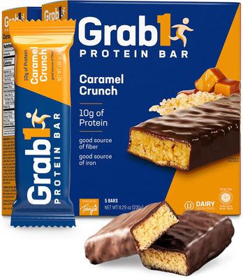 Grab1 Protein Bars, Caramel Crunch Protein Bar (2 Pack - 10 Bars) | Delicious and Nutritious | Low Calorie | Perfect for Snacking | Certified Kosher