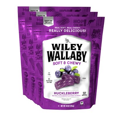 Wiley Wallaby Licorice 10 Ounce Classic Gourmet Soft &amp; Chewy Australian Huckleberry Licorice Candy Twists, 3 Pack