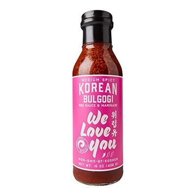 Medium Spicy Korean Bulgogi Kalbi Galbi BBQ Marinade &amp; Sauce Gluten-free, Non-GMO, Vegan, OU Kosher 15oz (pack of 1)