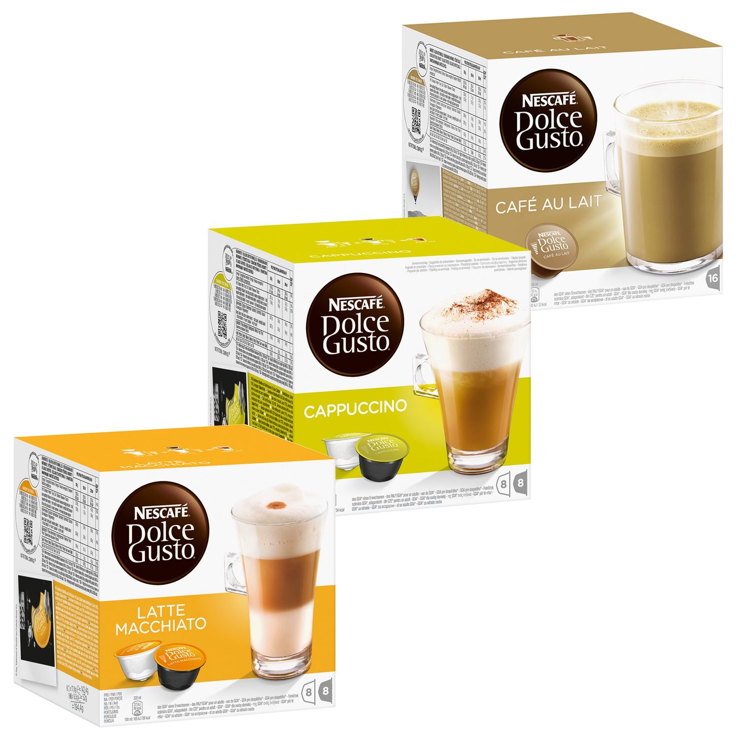 Nescaf Dolce Gusto Cream Set: Latte Macchiato, Cappuccino, Au Lait, 3 x 16 Capsules