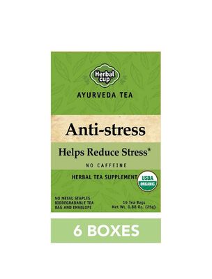 Herbal Cup Ayurveda Tea, Organic Anti-Stress, No Caffeine Herbal Supplement (Anti-Stress, 16 Count (Pack of 6))