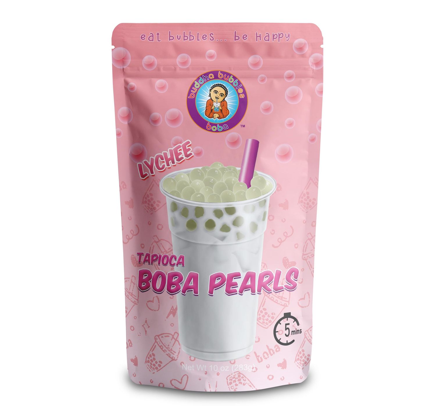 LYCHEE Flavor Boba Tea Tapioca Pearls Ready in 5 Minutes by Buddha Bubbles Boba