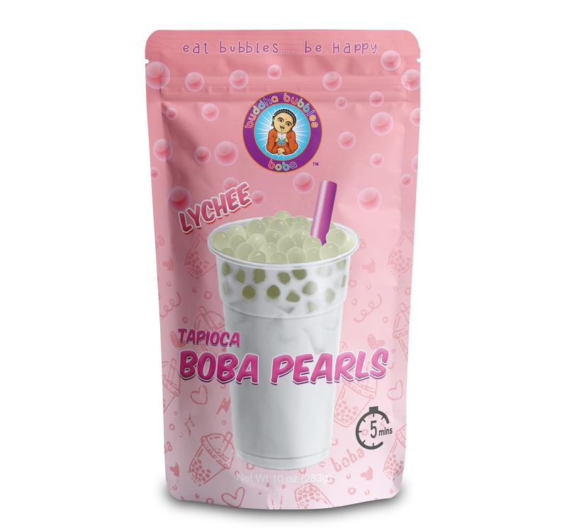 LYCHEE Flavor Boba Tea Tapioca Pearls Ready in 5 Minutes by Buddha Bubbles Boba