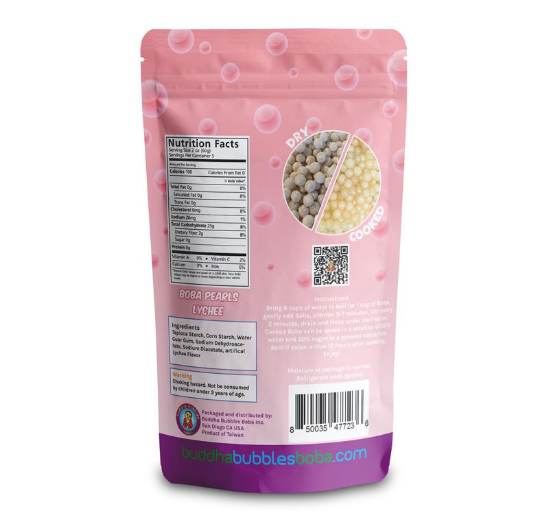 LYCHEE Flavor Boba Tea Tapioca Pearls Ready in 5 Minutes by Buddha Bubbles Boba