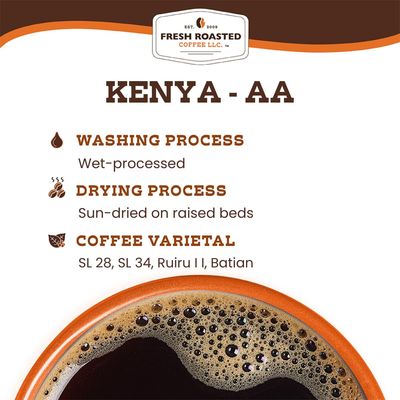 Fresh Roasted Coffee, Kenya AA, 5 lb (80 oz), Med-Dark Roast, Kosher, Whole Bean