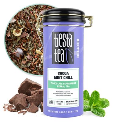 Tiesta Tea - Cocoa Mint Chill, Chocolate Peppermint Herbal Tea Blend, Loose Leaf Herbal Tea with Rooibos Tea, Non-Caffeinated, Brew Hot or Iced, Refillable Tin, Makes Up To 50 Cups - 3 Ounce