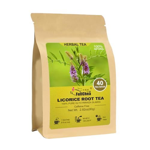 FullChea - Licorice Root Tea Bag, 40 Teabags, 2g/bag - Premium Licorice Root - Non-GMO - Naturally Caffeine-free Herbal Tea - Aid in Digestion &amp; Promote Respiratory Health