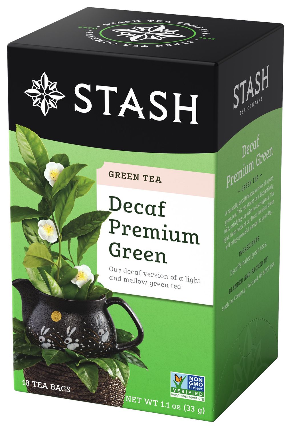 Stash Tea Decaf Premium Green Tea - Decaf, Non-GMO Project Verified Premium Tea with No Artificial Ingredients, 18 Count (Pack of 6) - 108 Bags Total
