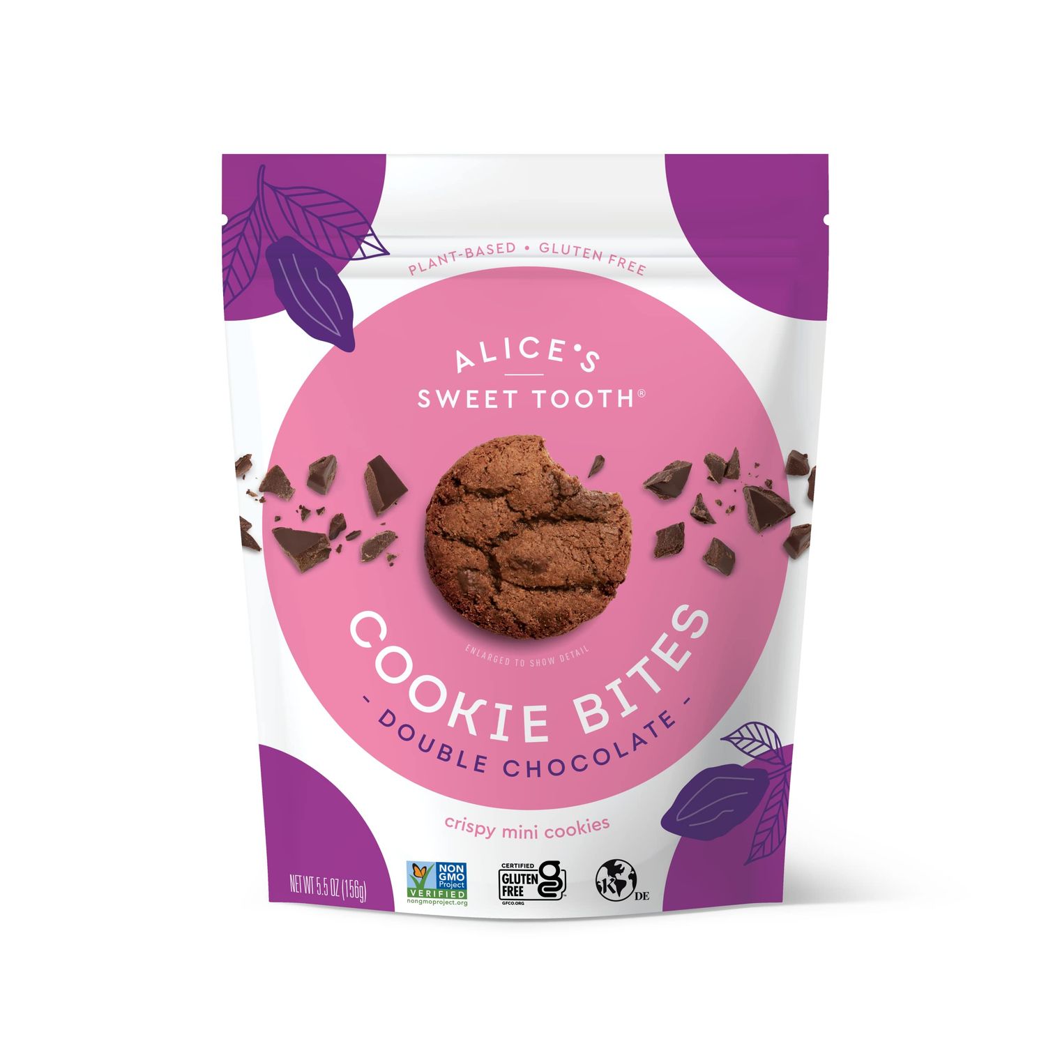 Alice&#39;s Sweet Tooth Double Chocolate Cookie Bites - Gluten-Free, Vegan, Crunchy Mini-Cookies - Plant-Based, Dairy-Free, Grain-Free, Soy-Free, Kosher - 5.5 ounces