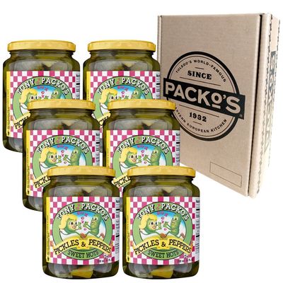 Tony Packos Sweet Hot Pickles &amp; Peppers Gift Pack; 24 Ounce Jars (Pack of 6)