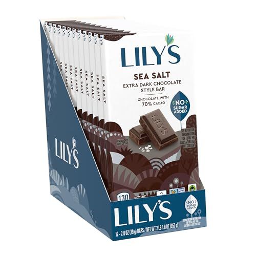 LILY&#39;S Sea Salt Extra Dark Chocolate Style No Sugar Added, Sweets Bars, 2.8 oz (12 Count)