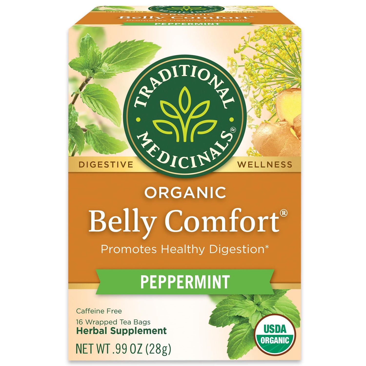 Traditional Medicinals Tea, Organic Belly Comfort Peppermint, Promotes Healthy Digestion, 16 Tea Bags