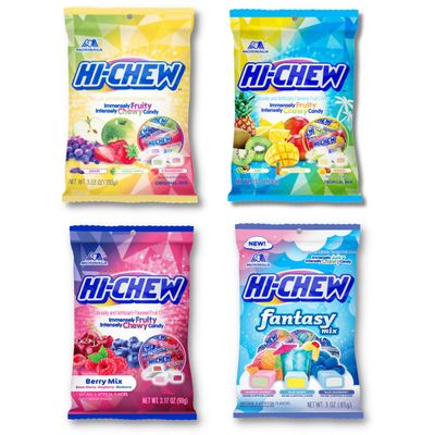 Hi Chew Candy Variety Pack - 4 Different New Assorted Flavors Fantasy Mix, Original Mix, Tropical Mix Sweet and Sour Flavor, Japanese Candy Pack of 4 (Variety 4 Pack)